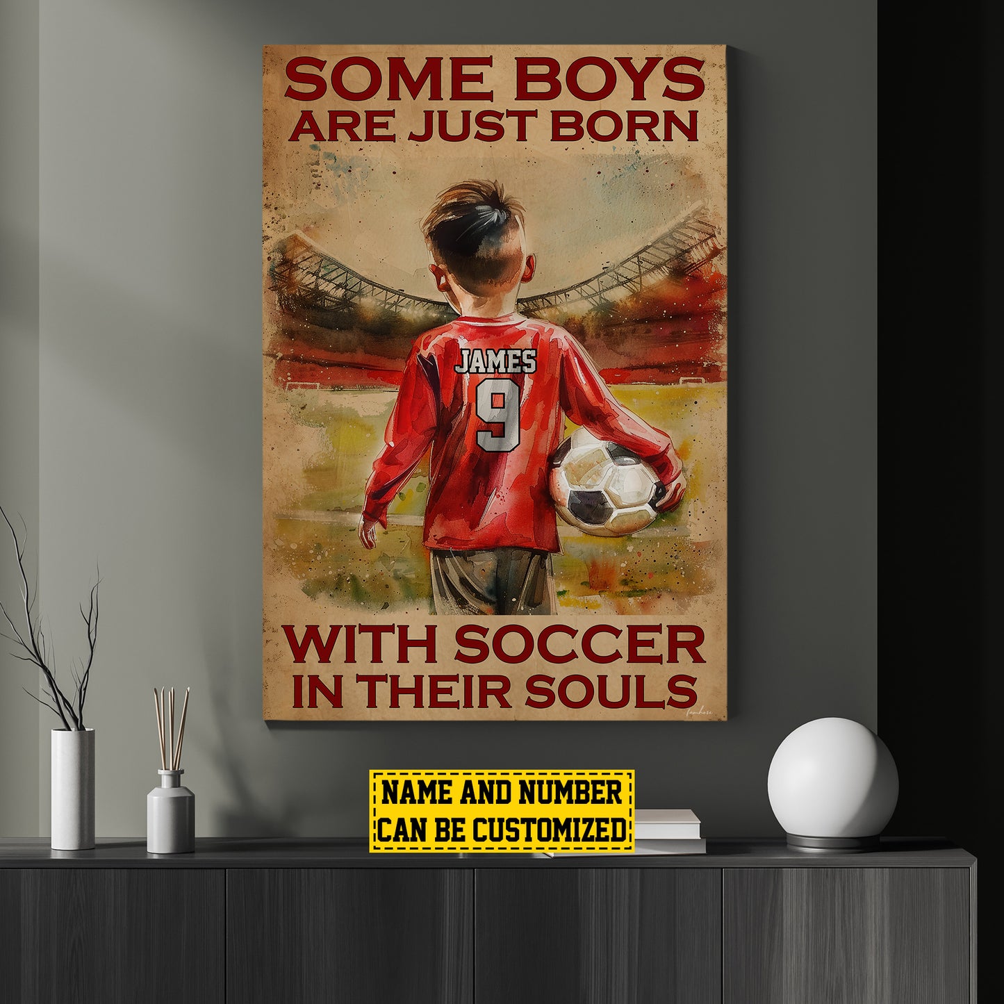 Personalized Funny Soccer Canvas Painting, Some Boys Are Just Born With Soccer, Sports Quotes Wall Art Decor, Poster Gift For Soccer Lovers, Soccer Boys