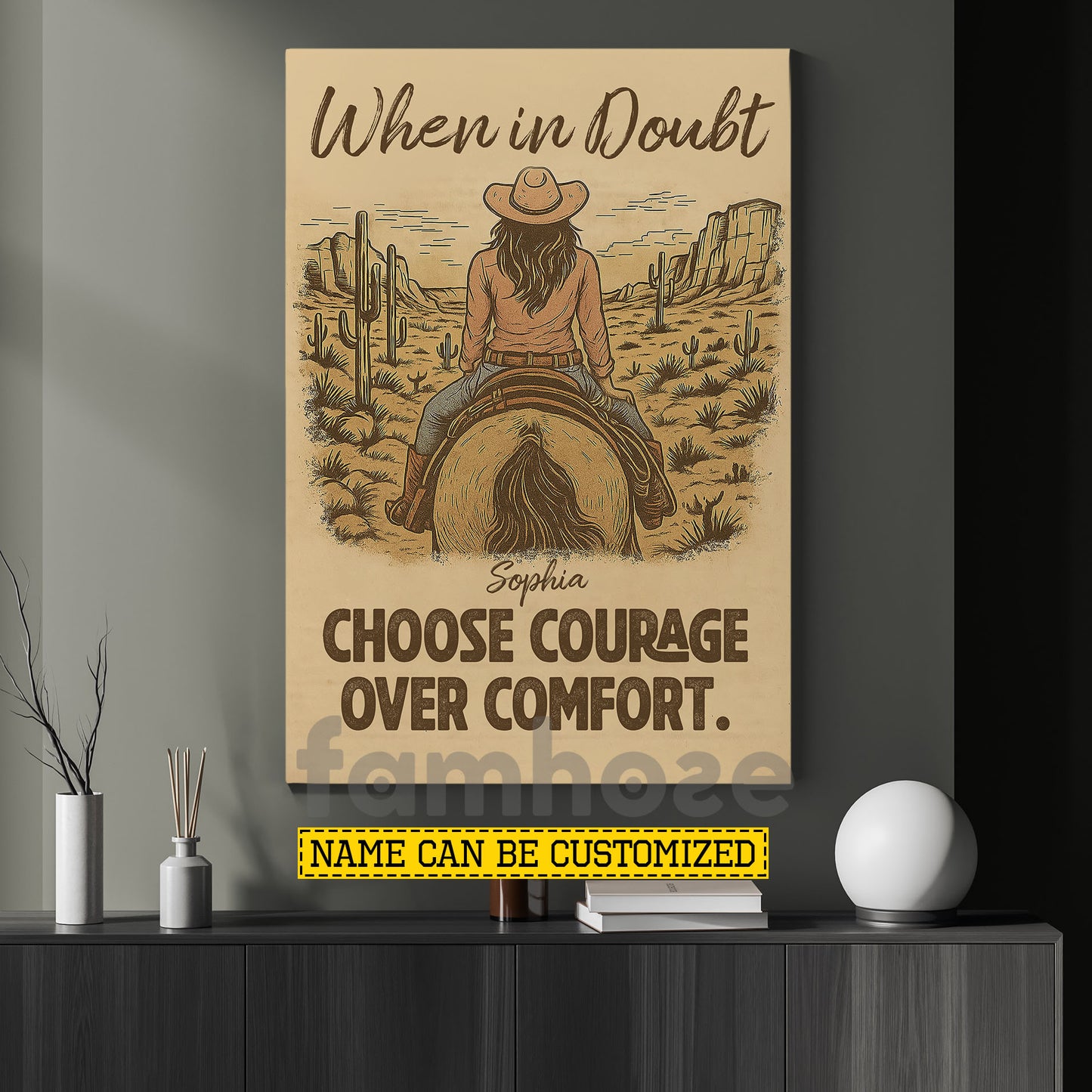 Motivational Personalized Cowgirl Canvas Painting, When In Doubt Inspirational Quotes Wall Art Decor, Poster Gift For Cowgirl