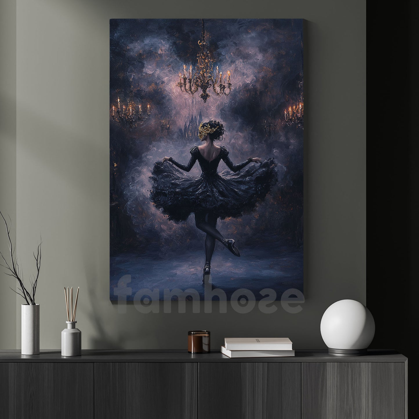 Halloween Ballet Canvas Painting, Midnight Masquerade Wall Art Decor, Spooky Season Poster Gift For Ballet Lovers