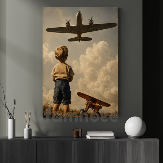 Pilot Boy Kid Canvas Painting, Every Pilot Starts With A Dream Wall Art Decor, Poster Gift For Pilot Boy Lovers