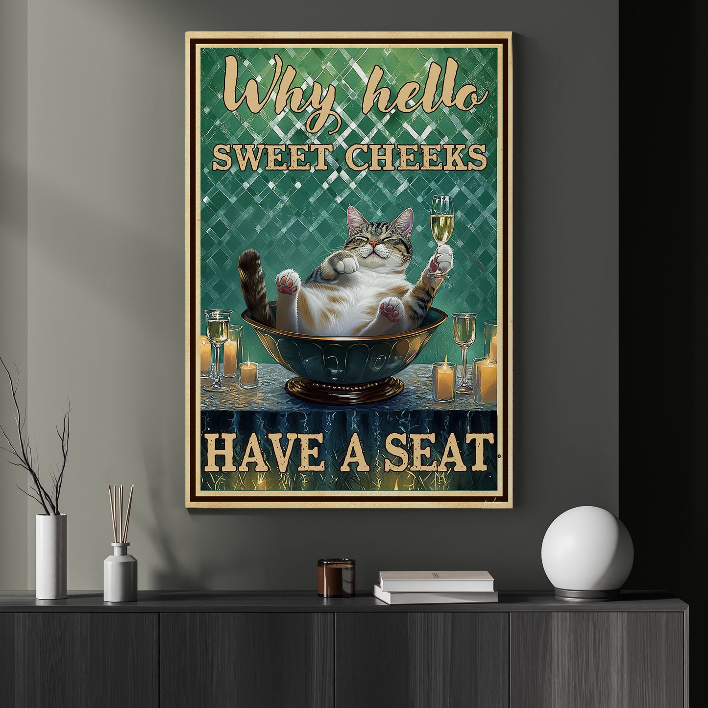 Why Hello Sweet Cheeks Canvas Painting, Funny Cat Wall Art Decor, Poster Gift For Cat Lovers