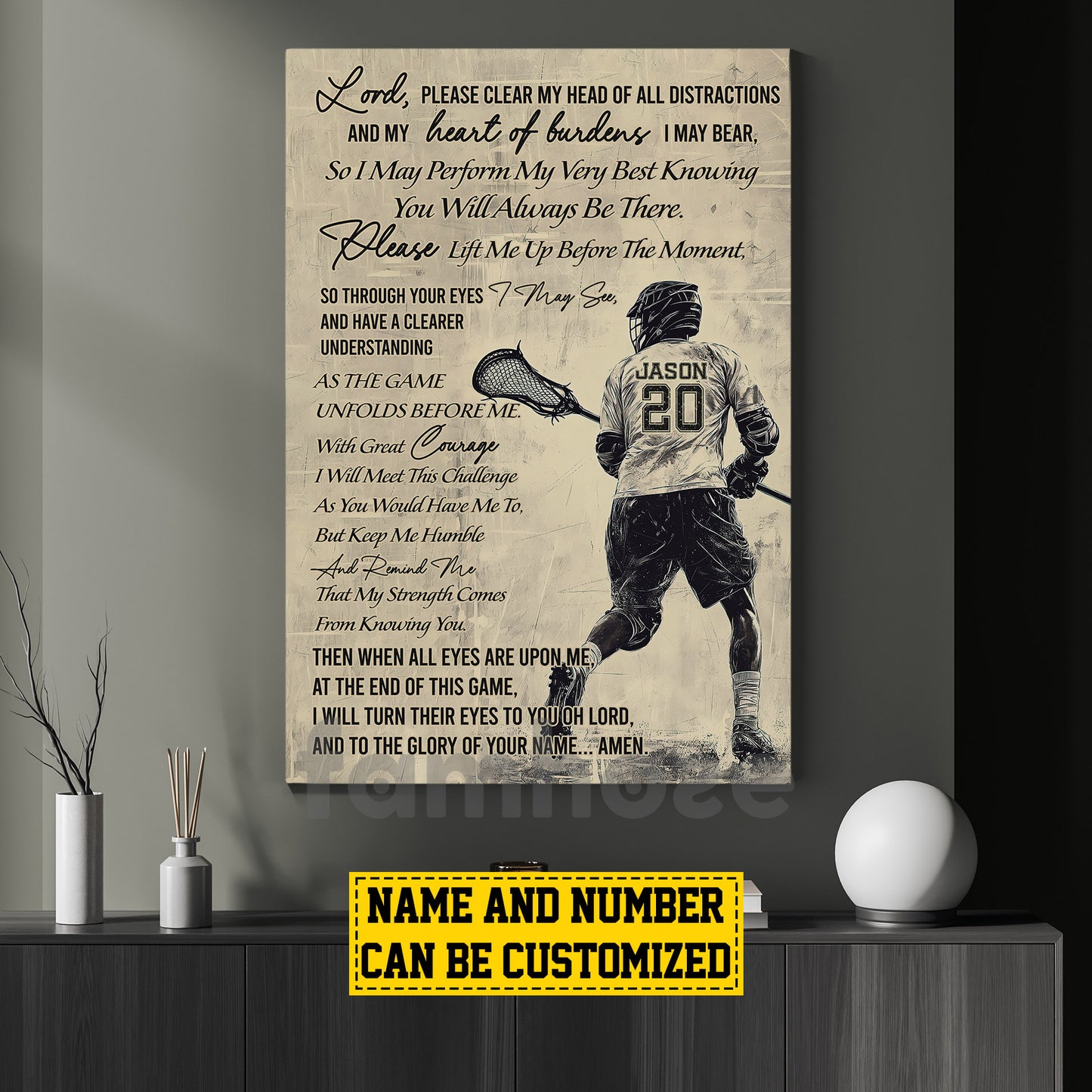 Personalized Lacrosse Boy Canvas Painting, Lord Please Clear My Head Of All Distractions Sport Wall Art Decor, Poster Gift For Lacrosse Lovers