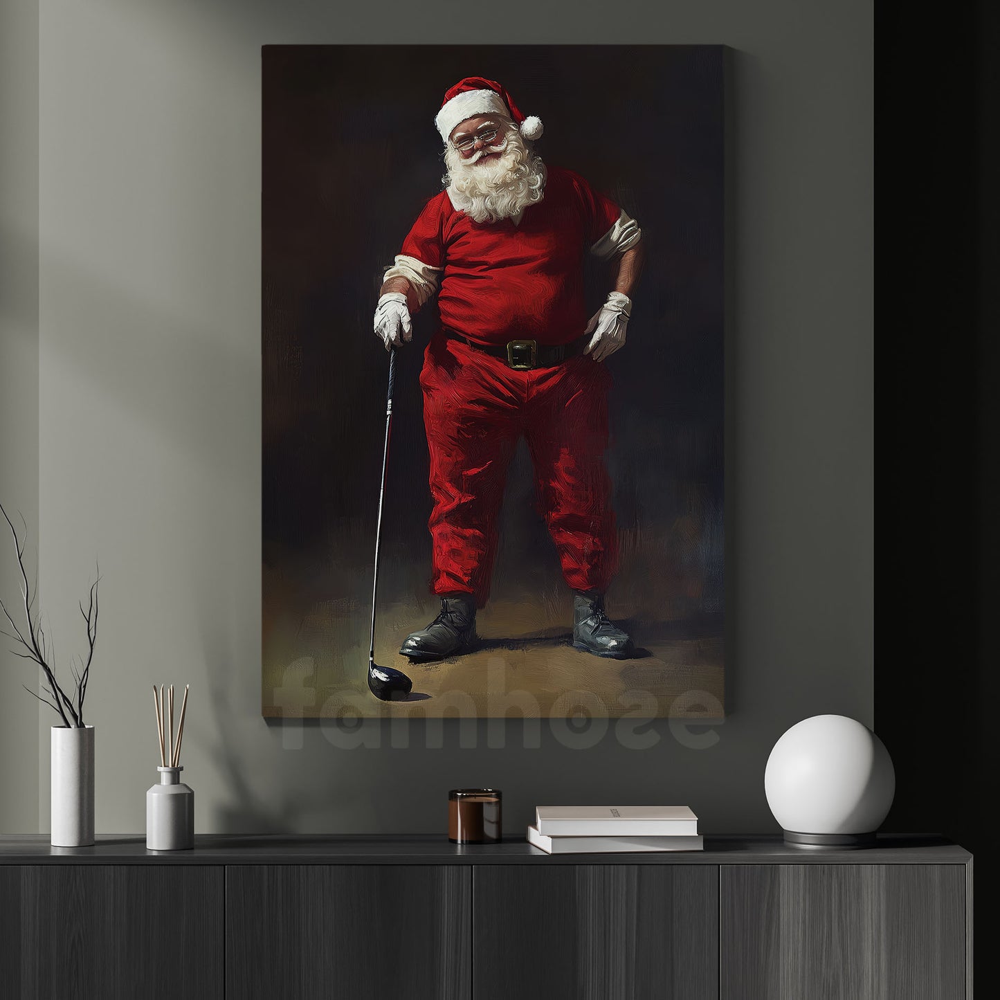 Cool Christmas Golf Canvas Painting, Santa Claus Poses Golf Sport Wall Art Decor, Xmas Poster Gift For Golf Lovers