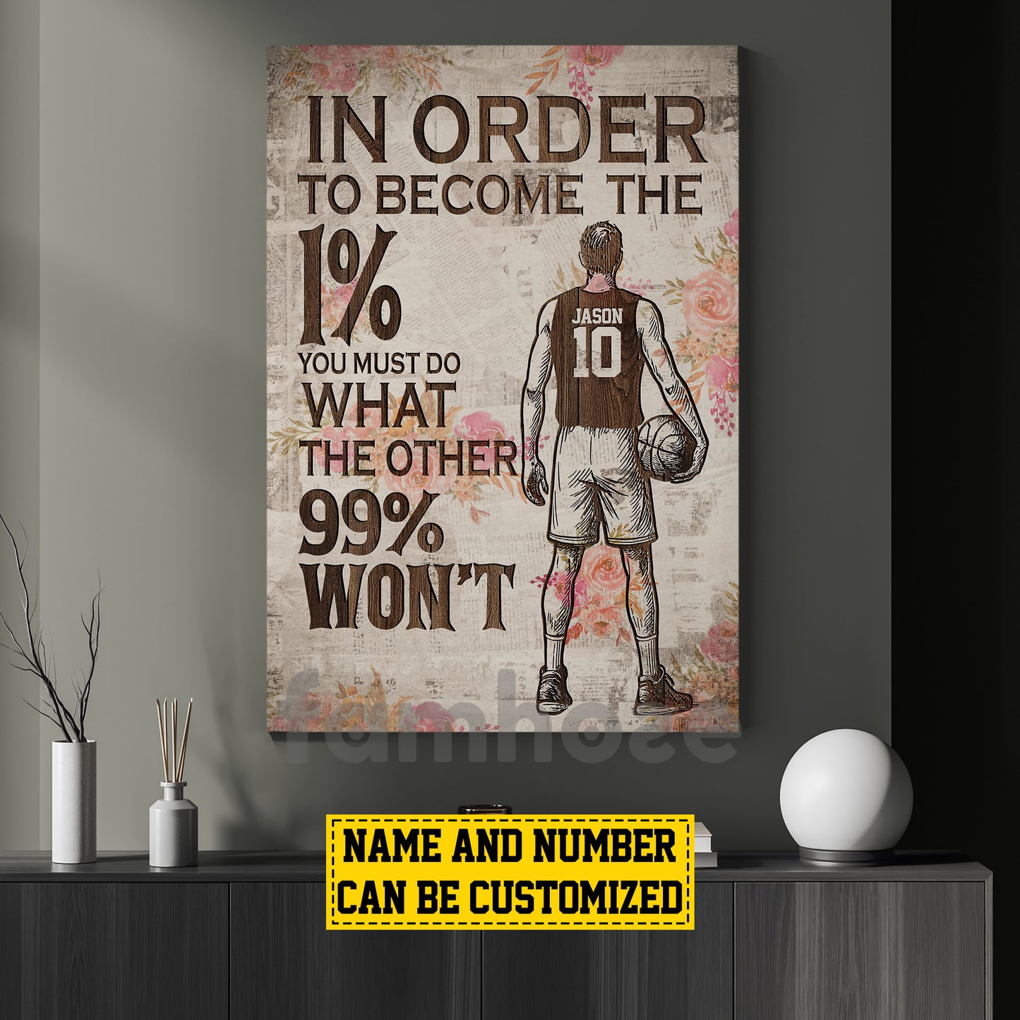 Personalized Basketball Man Canvas Painting, In Order To Become The 1% Sport Wall Art Decor, Poster Gift For Basketball Lovers