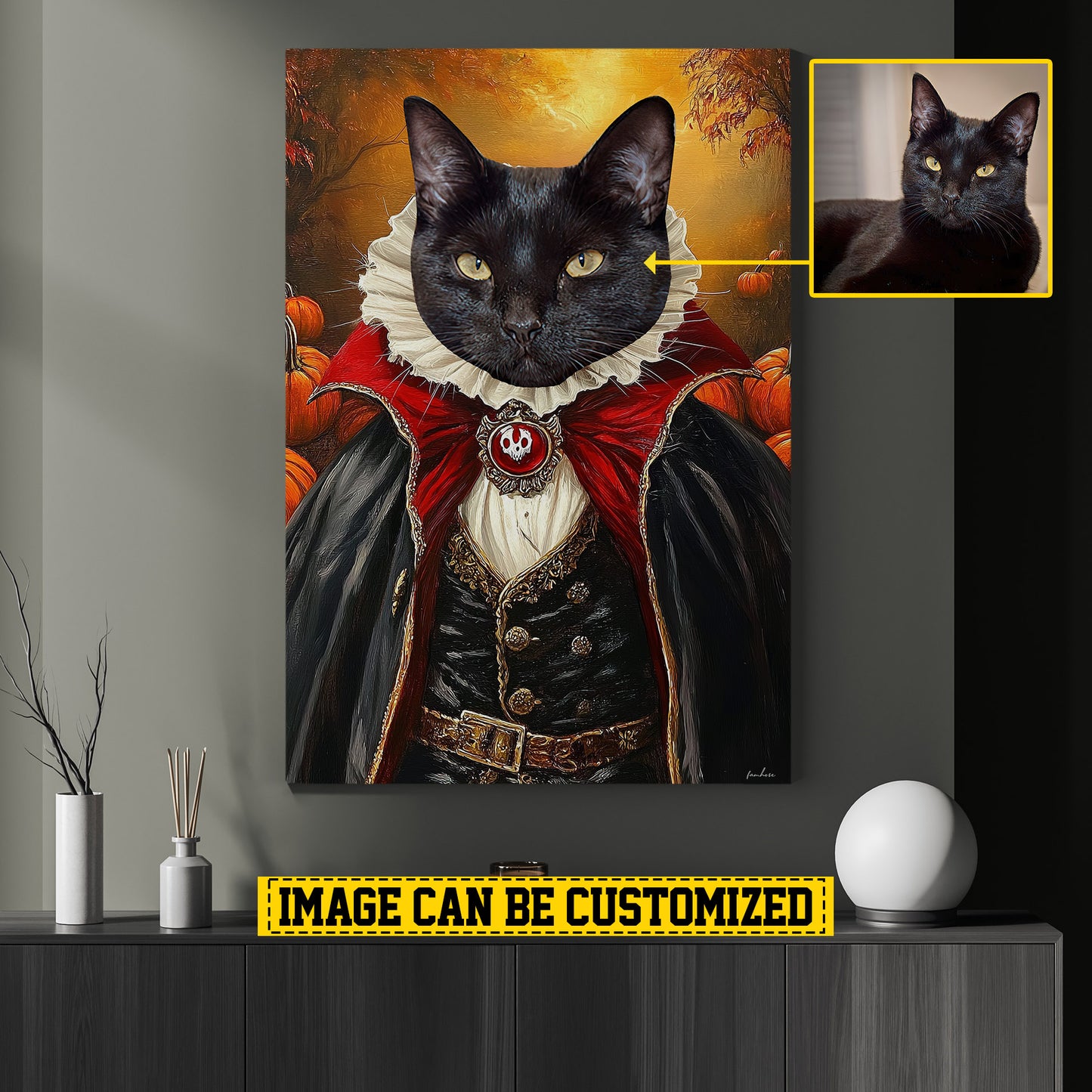 Personalized Victorian Cat Canvas Painting, Spooky Season Wall Art Decor, Halloween Poster Gift For Cat Lovers