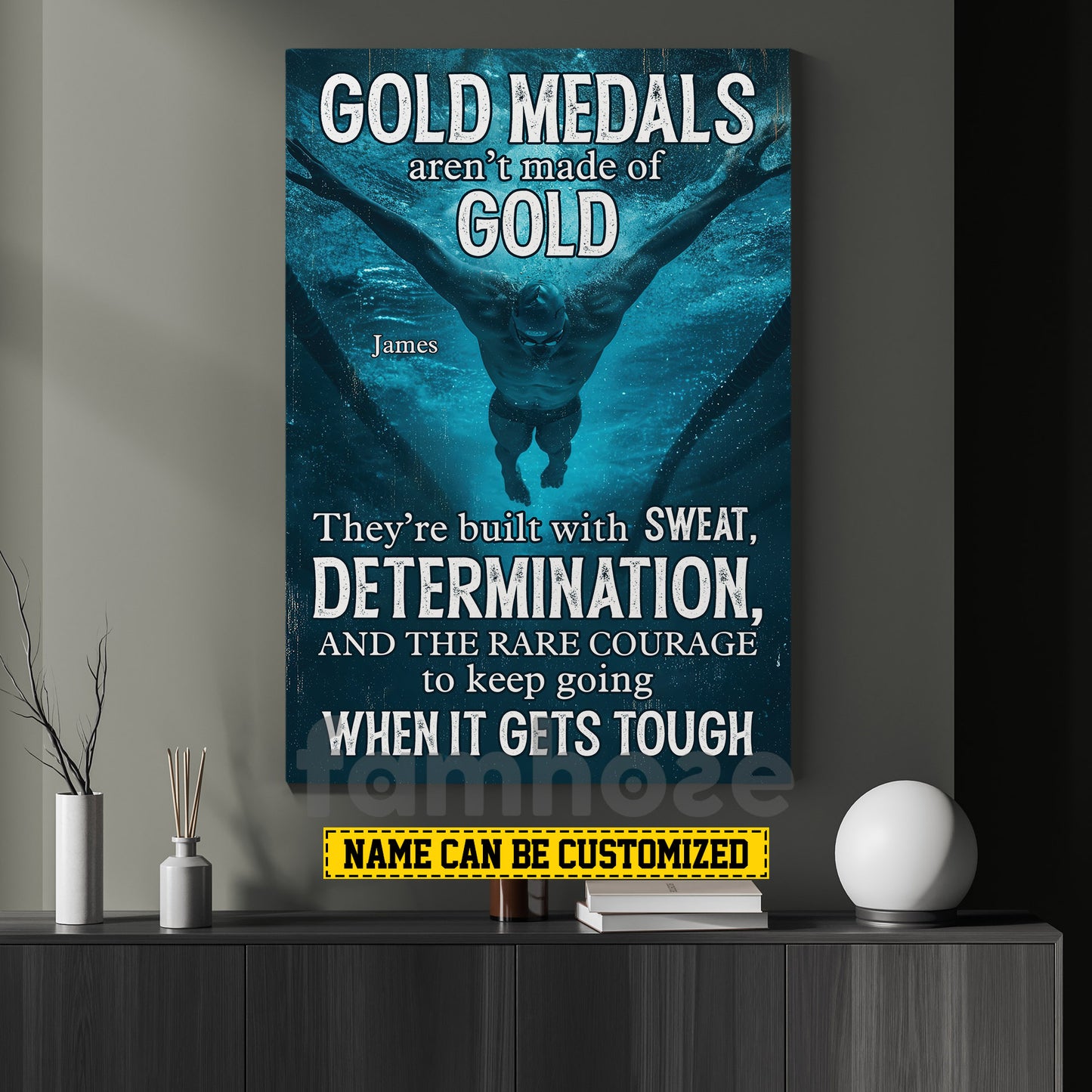 Personalized Swimming Man Canvas Painting, Gold Medals Aren't Made Of Gold Sport Wall Art Decor, Poster Gift For Swimming Lovers