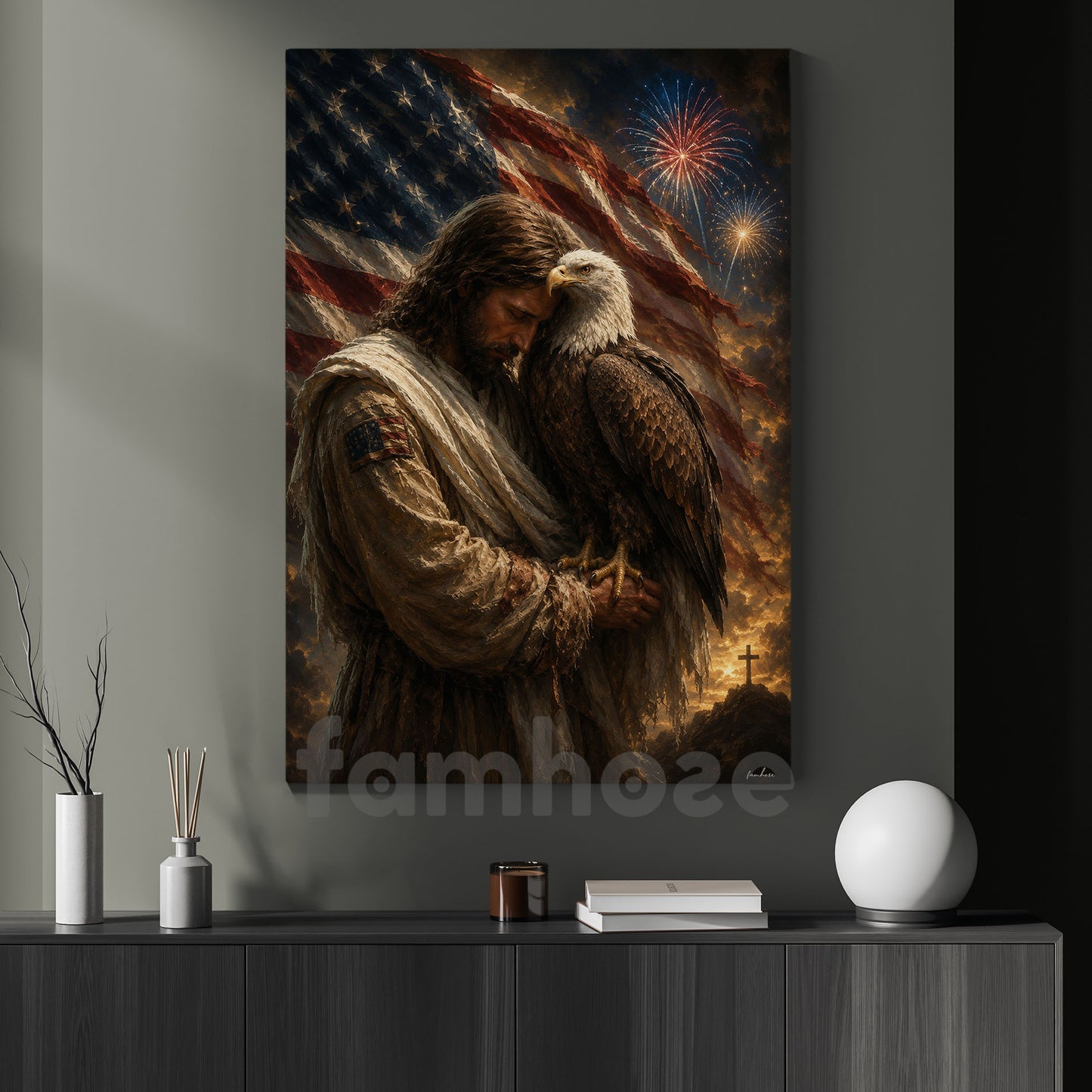July 4th Jesus Canvas Painting, Where Faith Meets Freedom Wall Art Decor, Poster Independence Day Gift For Christian