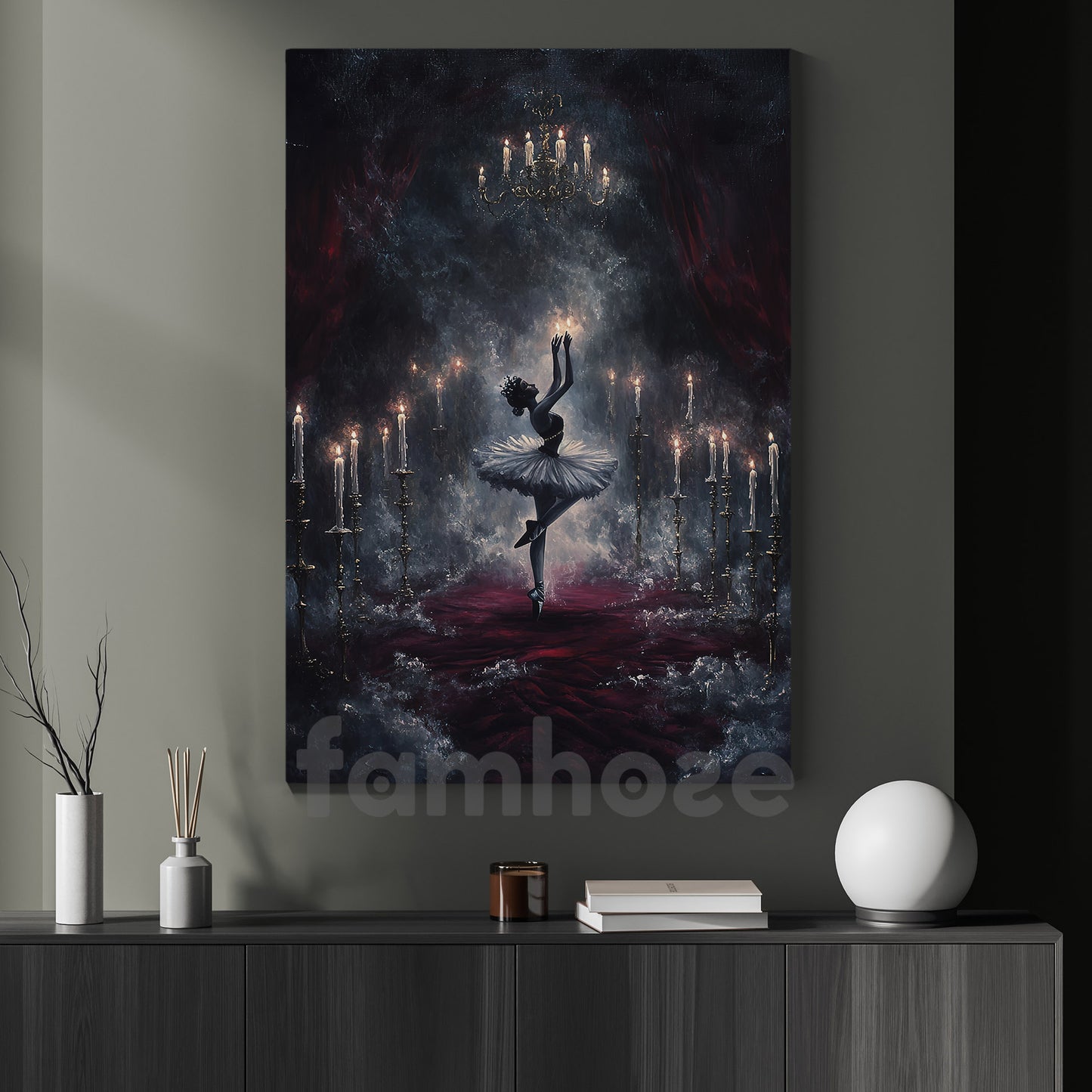 Halloween Ballet Canvas Painting, Candlelight Waltz Wall Art Decor, Spooky Season Poster Gift For Ballet Lovers