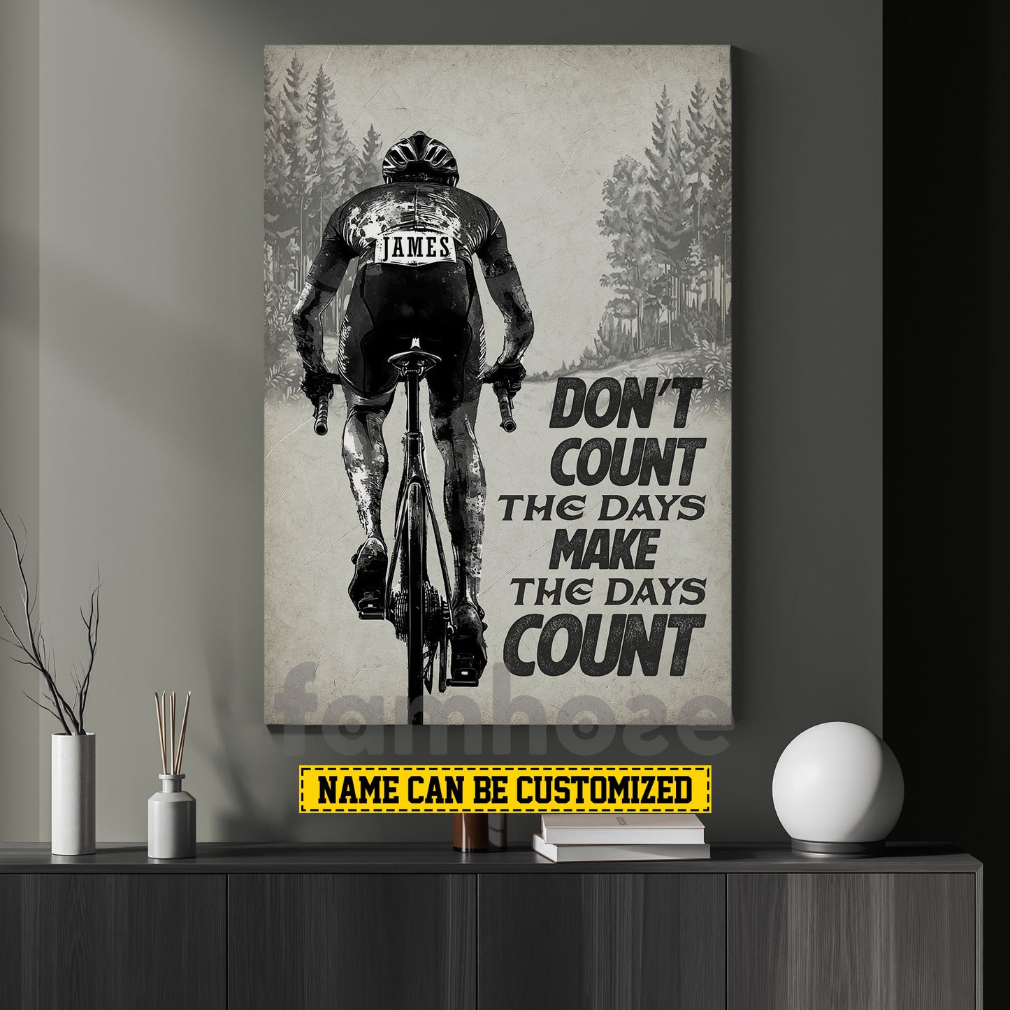 Motivational Personalized Cycling Man Canvas Painting, Don't Count The Days Make The Days Count Sports Wall Art Decor, Poster Gift For Cycling Lovers