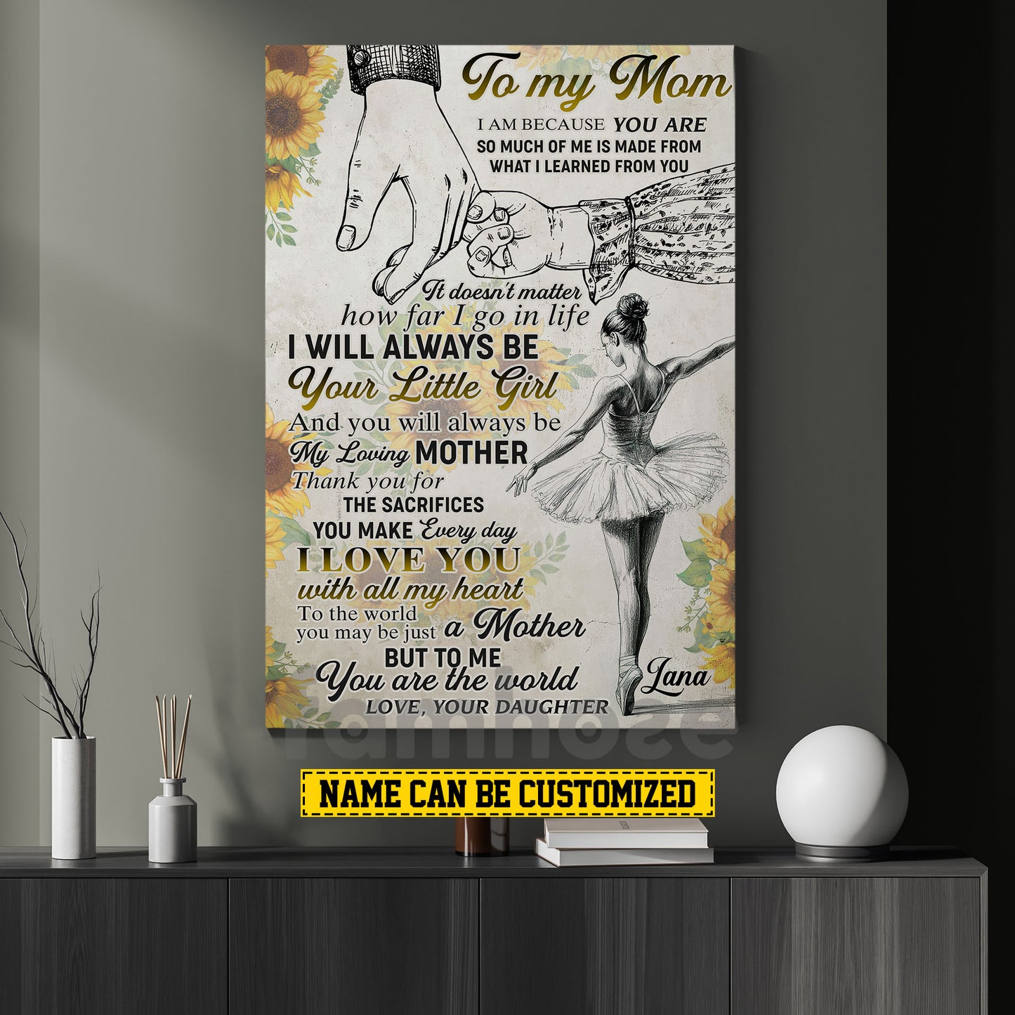 Personalized Ballet Mom Daughter Canvas Painting, To My Mom I Am Because You Are Wall Art Decor, Poster Mother's Day Gift For Mom From Ballet Girl