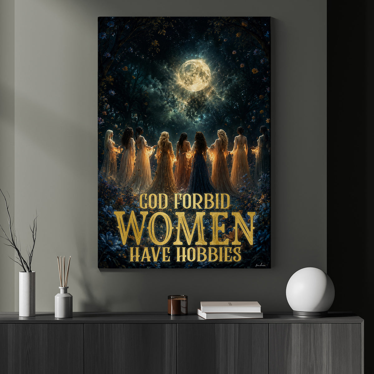 Halloween Feminine Canvas Painting, God Forbid Women Have Hobbies Wall Art Decor, Spooky Season Poster Gift