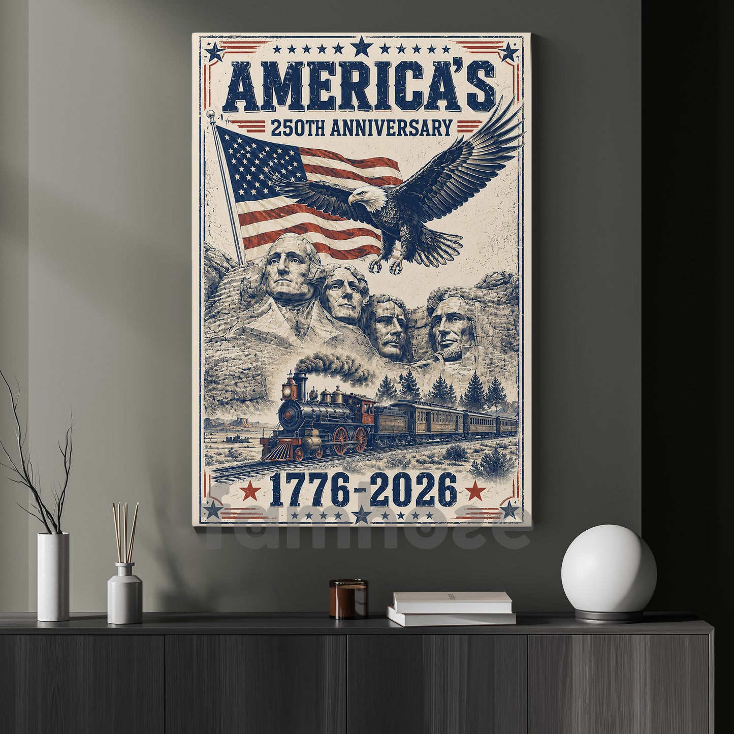 July 4th USA 250 Anniversary Canvas Painting, 250 Years Of American Strength Wall Art Decor, Poster Independence Day Gift For American Lover