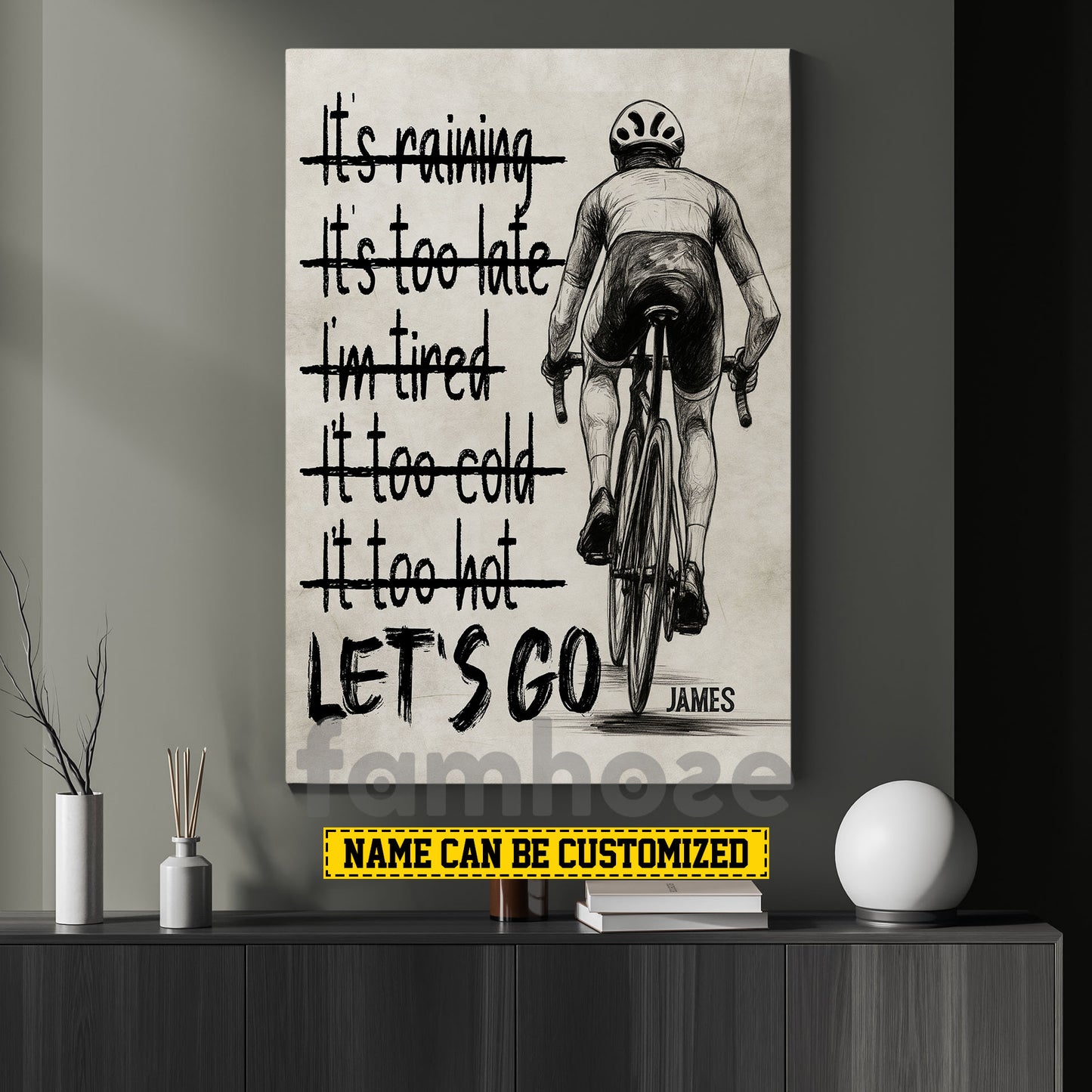Motivational Personalized Cycling Man Canvas Painting, Let's Go Sport Wall Art Decor, Poster Gift For Cycling Lovers