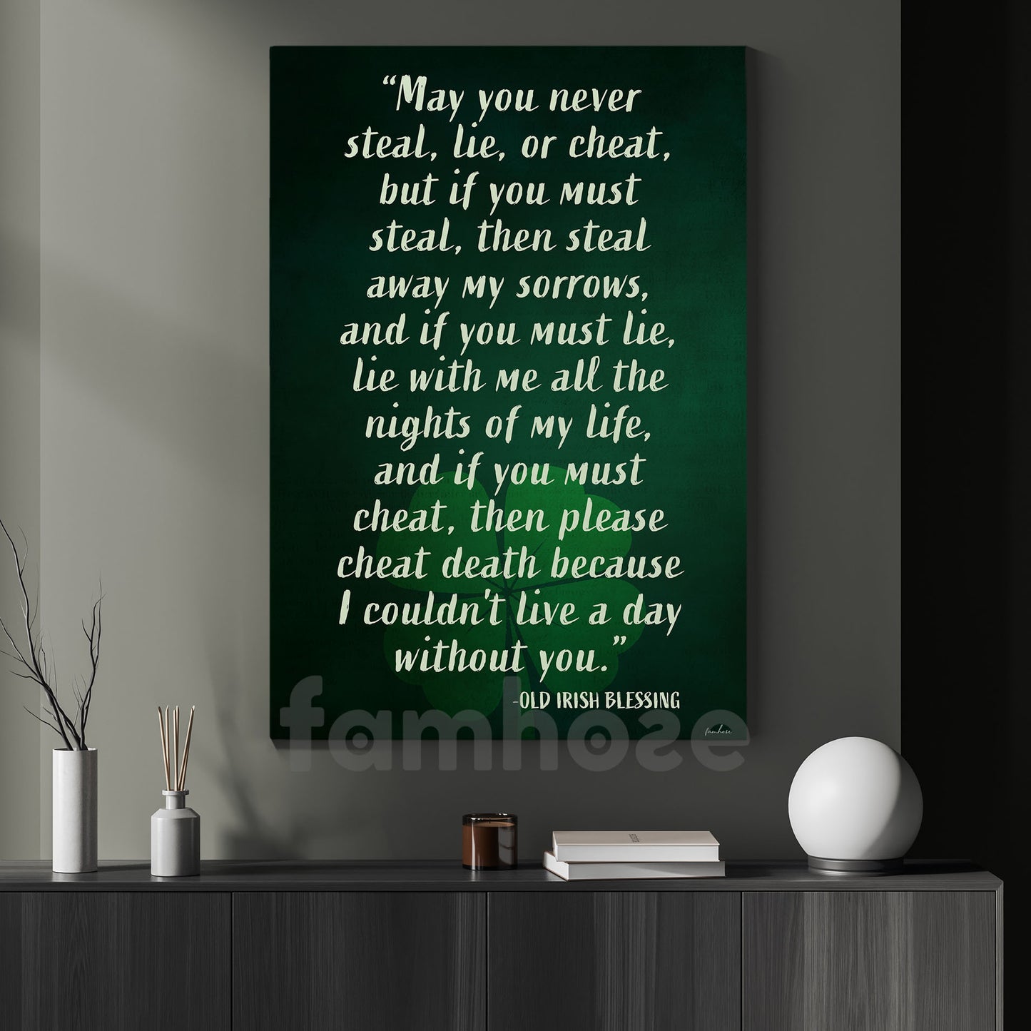 Four-Leaf Clover Quote Canvas Painting, May You Never Steal Lie Or Cheat Wall Art Decor, Shamrock Poster St Patrick's Day Gift For Irish Lover