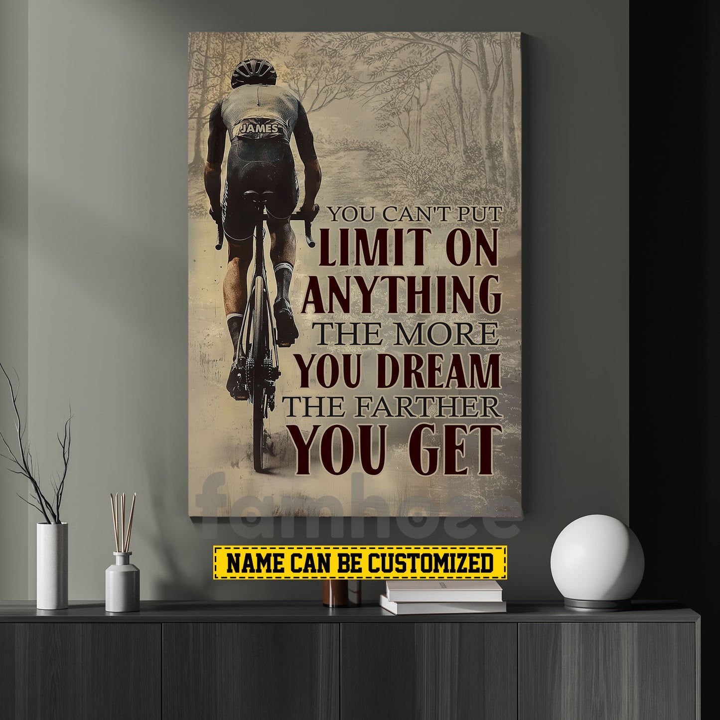 Motivational Personalized Cycling Canvas Painting, You Can't Put Limit On Anything Wall Art Decor, Poster Gift For Cycling Lovers