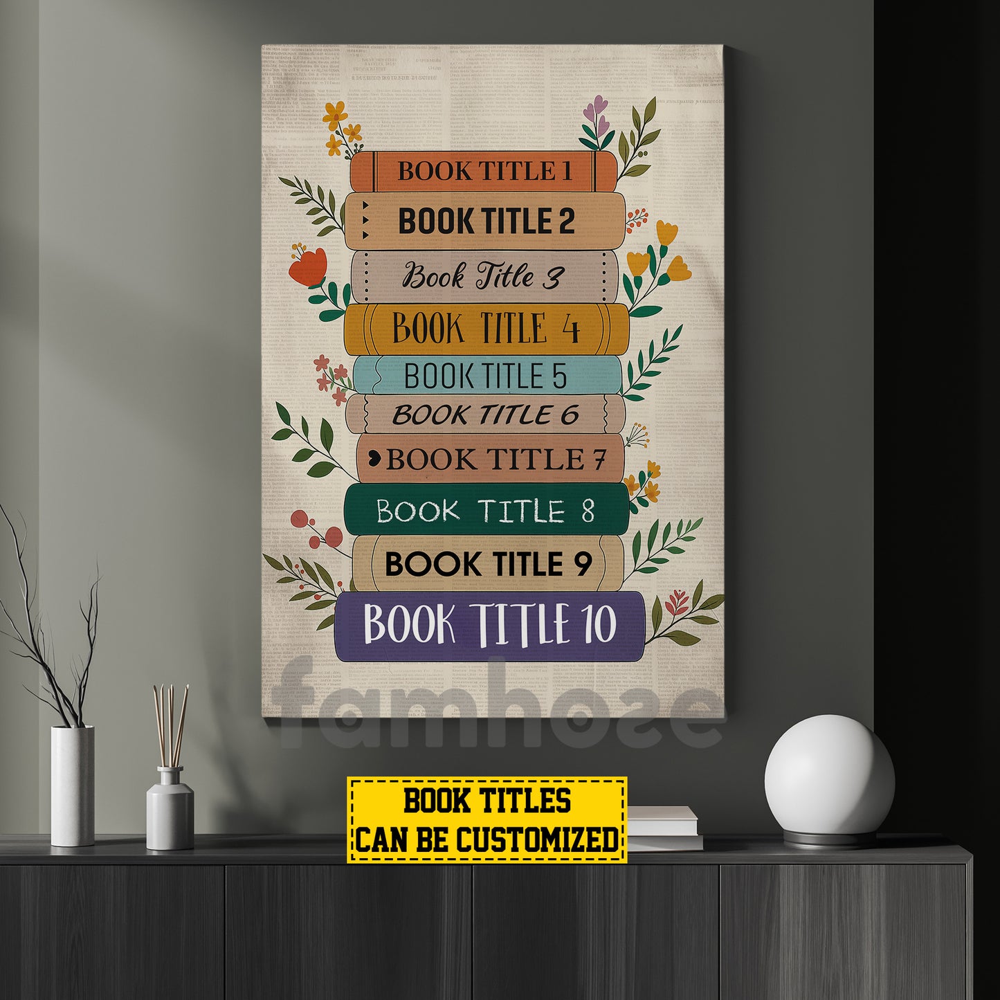 Personalized Book Canvas Painting, 10 Most Loved Books Wall Art Decor, Poster Gift For Book Lover