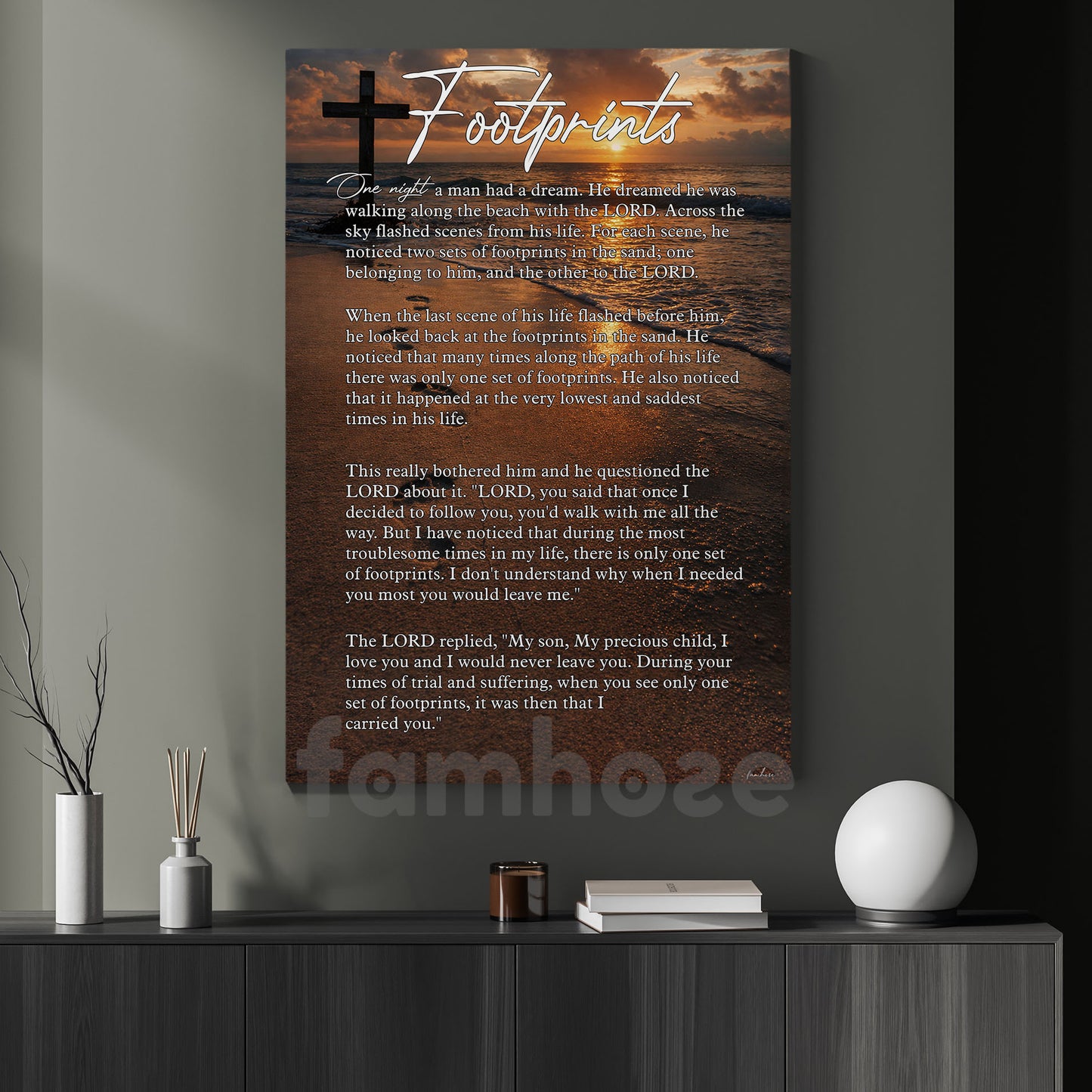 Jesus Quote Canvas Painting, Footprints On The Beach With God Wall Art Decor, Poster Gift For Christians