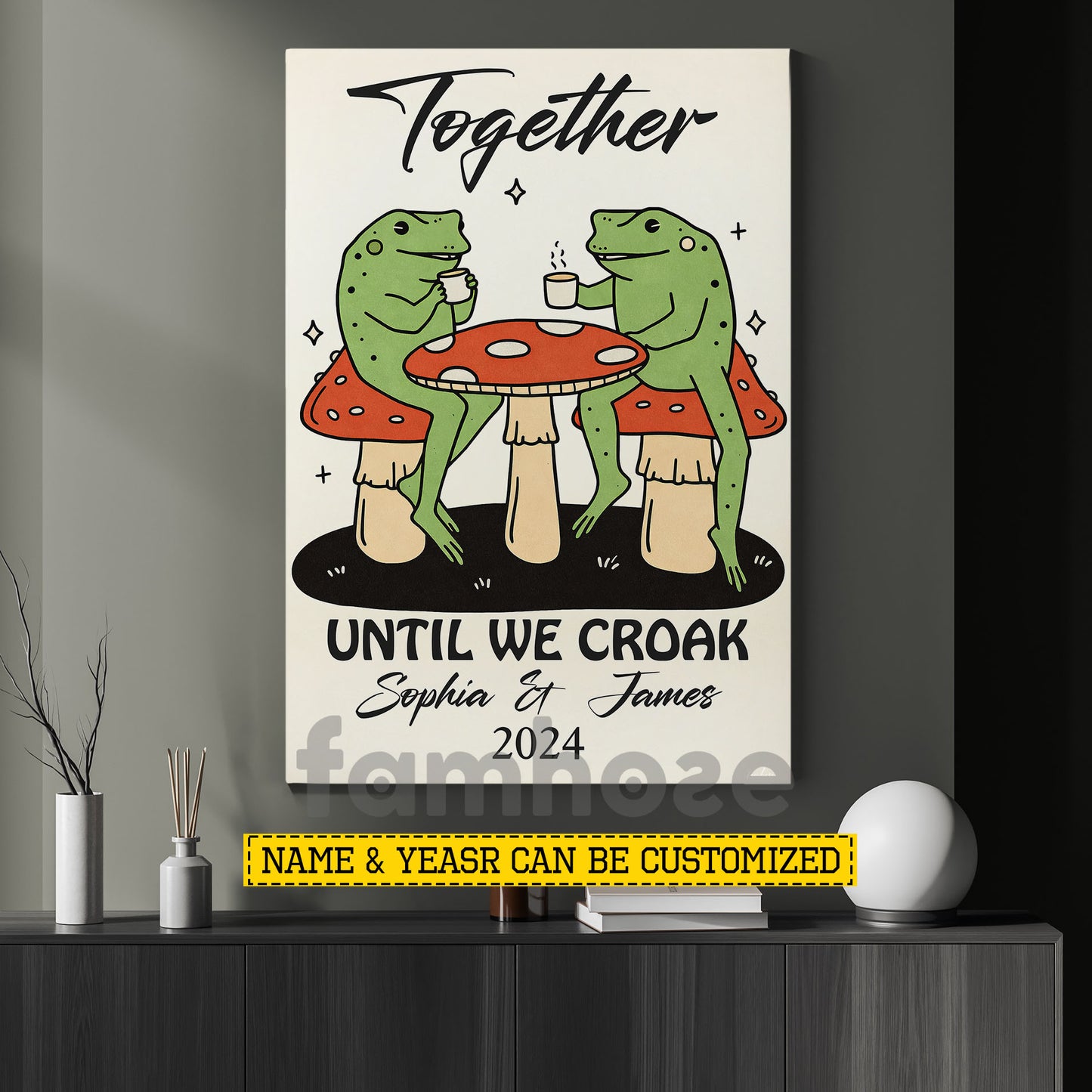 Funny Personalized Couple Love Frog Canvas Painting, Together Until We Croak Wall Art Decor, Poster Gift For Couple
