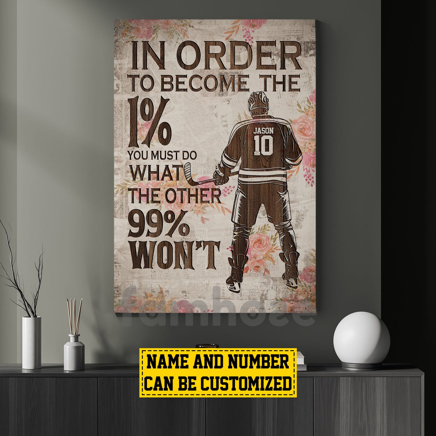 Personalized Hockey Man Canvas Painting, In Order To Become The 1% Sports Wall Art Decor, Poster Gift For Hockey Lovers