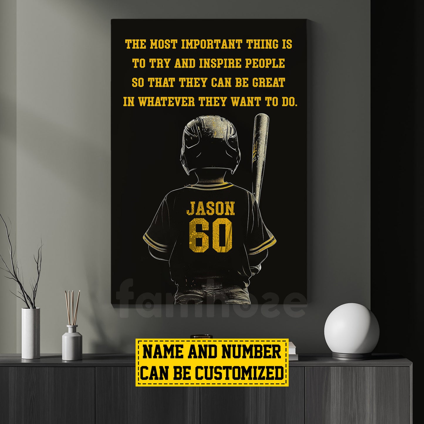 Personalized Baseball Boy Canvas Painting For Kids - Inspiring Quotes The Most Important Thing Is To Try Poster Gift For Young Baseball Fans