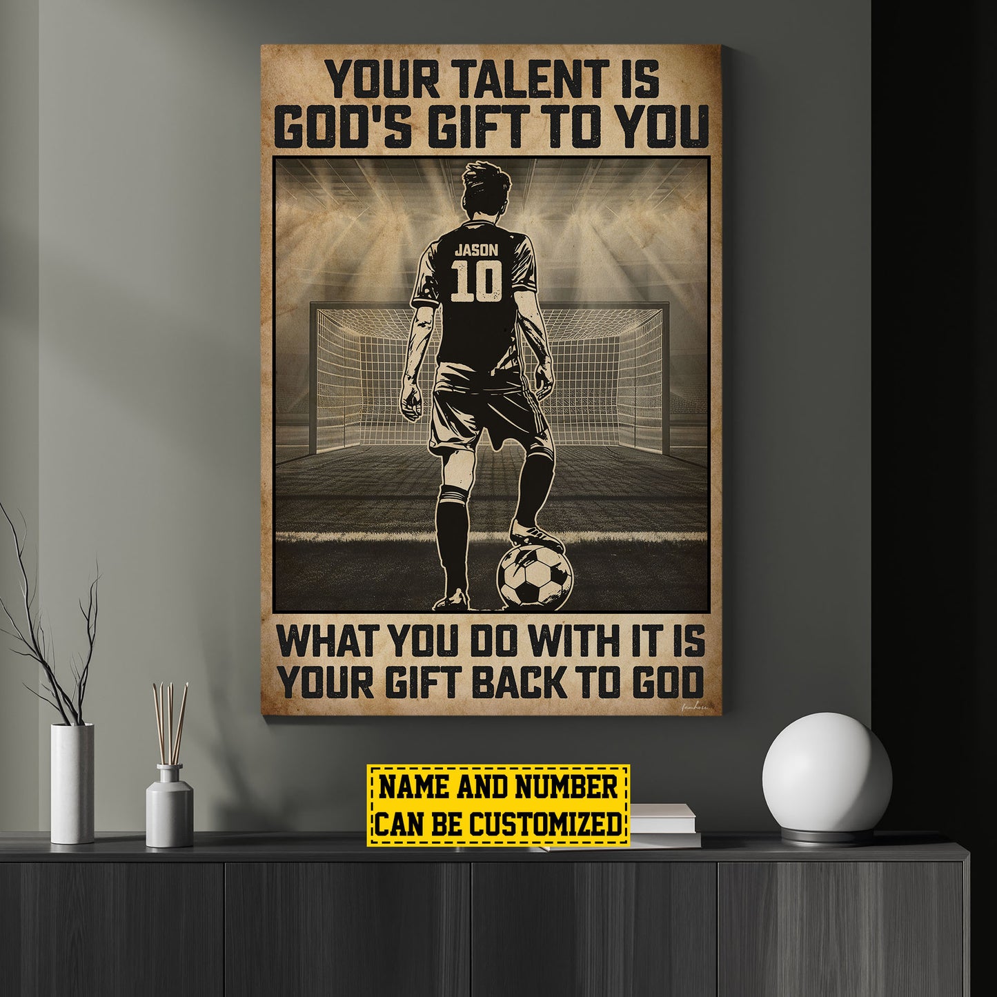 Personalized Motivational Soccer Canvas Painting, Your Talent Is God's Gift To You, Sports Quotes Wall Art Decor, Poster Gift For Soccer Lovers, Soccer Boys