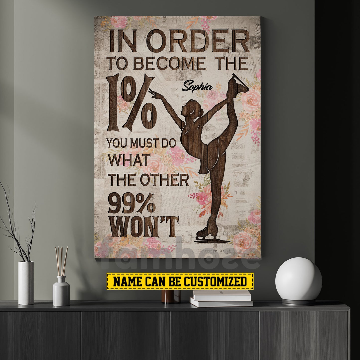 Personalized Motivational Ice Skating Girl Canvas Painting, In Order To Become The 1% You Must Do What The Other 99% Won't, Sports Wall Art Decor, Poster Gift For Ice Skating Lovers