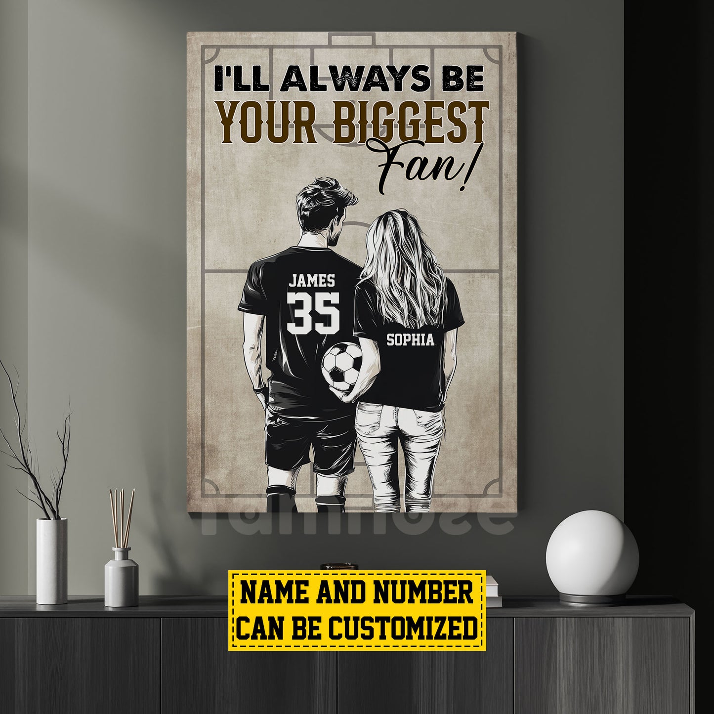 Romantic Personalized Soccer Couple Canvas Painting, I'll Always Be Your Biggest Fan Sports Wall Art Decor, Valentine's Day Poster Gift For Soccer-Loving Couple