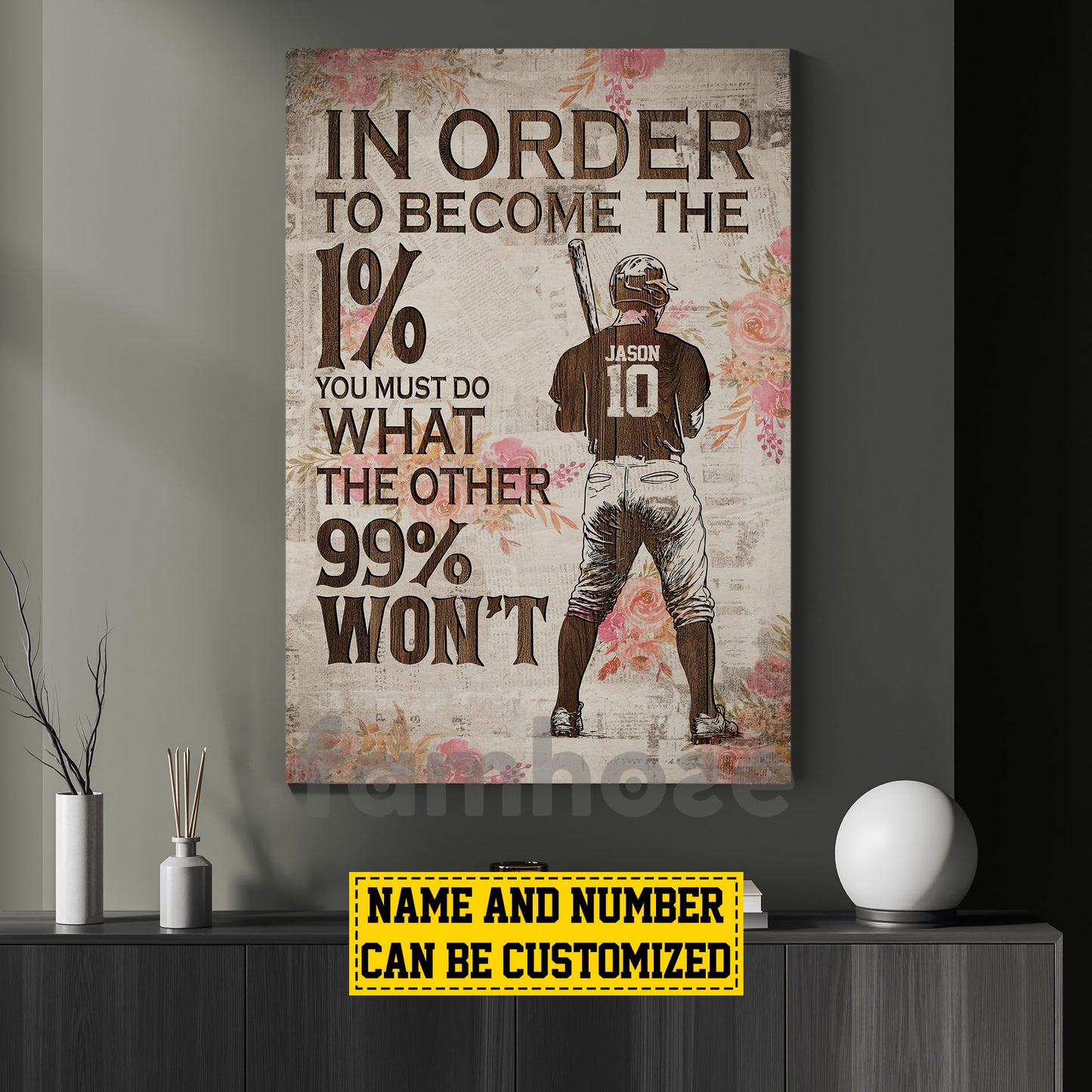 Personalized Baseball Man Canvas Painting, In Order To Become The 1% Sports Wall Art Decor, Poster Gift For Baseball Lovers