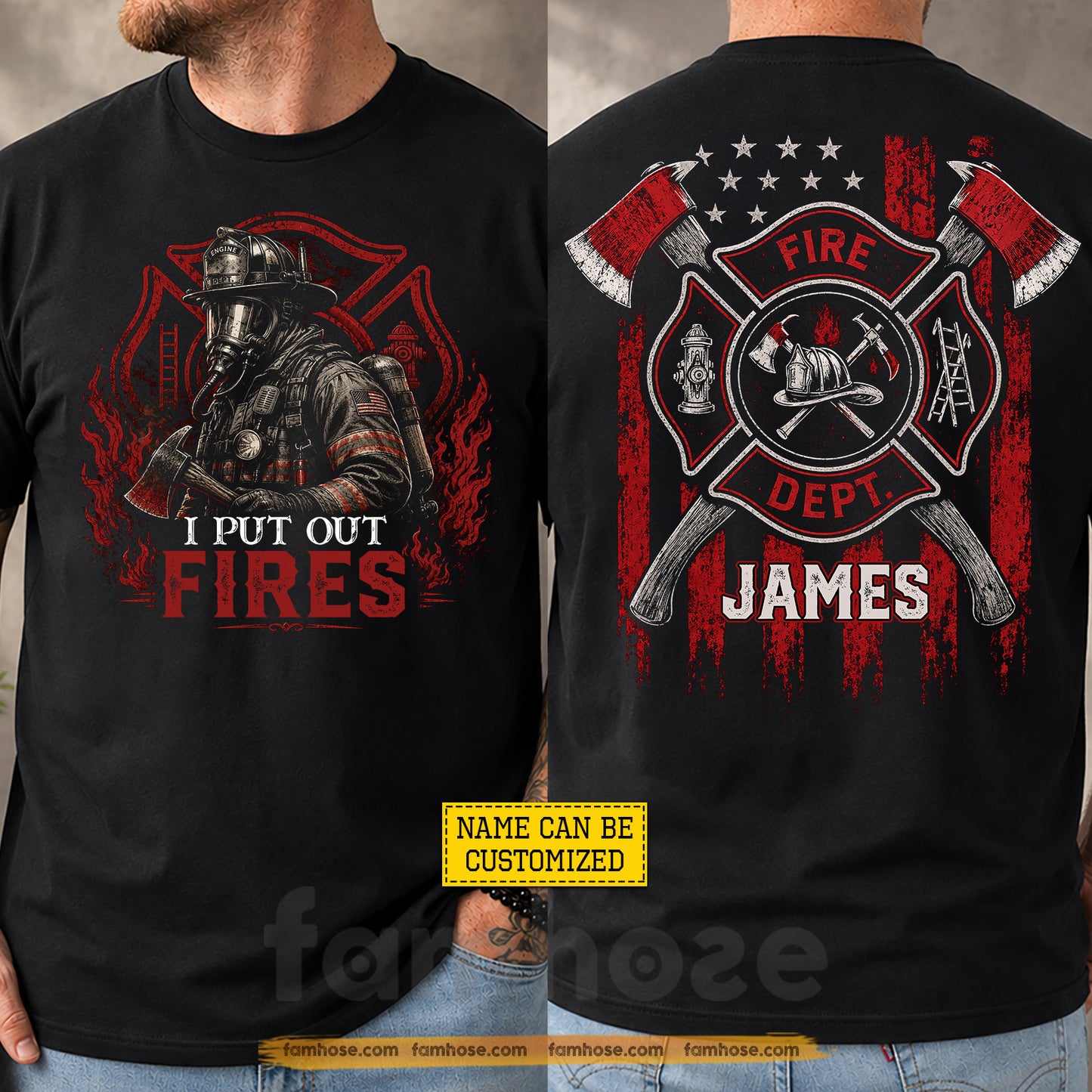 Personalized Firefighter Two-sided T-shirt, I Put Out Fires Tees Fire Dept Gift For Firefighter Lover