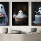 Set Of 3 Halloween Boo Canvas Painting, Ghostly Daily Routines Wall Art Decor, Poster Gift For Ghost Lovers