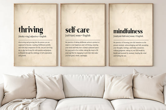 Motivation Quotes Set Of 3 Canvas Painting, Thriving Self-care And Mindfulness Wall Art Decor, Vintage Poster Gift To Decor House Or Office