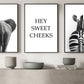 Funny Set Of 3 Bathroom Canvas Painting, Hey Sweet Cheeks Toilet Wall Art Decor, Restroom Poster Gift