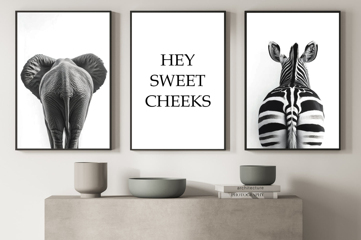 Funny Set Of 3 Bathroom Canvas Painting, Hey Sweet Cheeks Toilet Wall Art Decor, Restroom Poster Gift