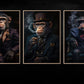 Cool Set Of 3 Monkey Canvas Painting, Monkey Mafia Lounge Wall Art Decor, Poster Gift For Monkey Lovers