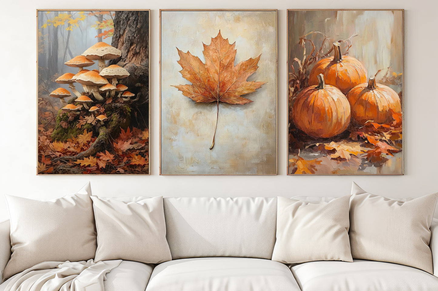 Set Of 3 Autumn Canvas Painting, Falling For Autumn Thanksgiving Poster Gift, Thankful Wall Art Decor