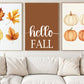 Set Of 3 Autumn Canvas Painting, Hello Fall Thanksgiving Poster Gift, Thankful Wall Art Decor
