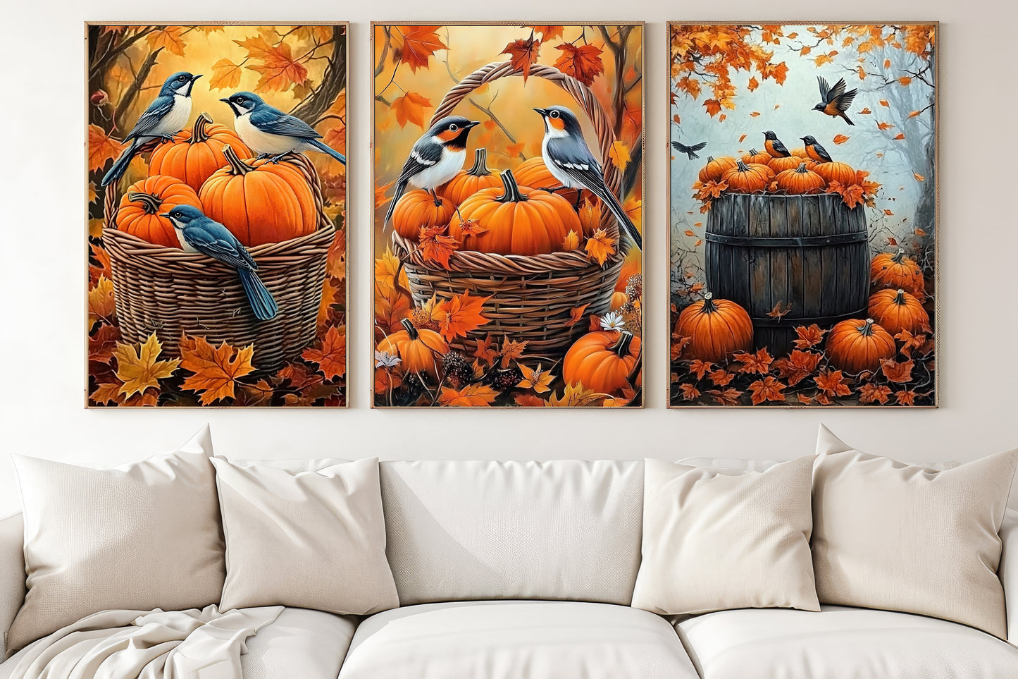 Set Of 3 Autumn Canvas Painting, Thankful Wall Art Decor, Whispers Of Fall Thanksgiving Poster Gift