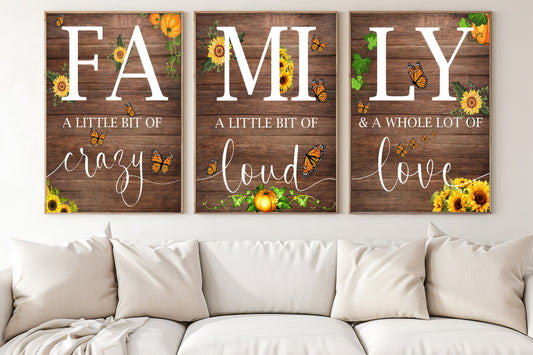 Set Of 3 Autumn Canvas Painting, Thankful Wall Art Decor, Family Thanksgiving Poster Gift