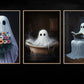Set Of 3 Halloween Boo Canvas Painting, Ghostly Daily Routines Wall Art Decor, Poster Gift For Ghost Lovers