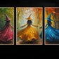 Set Of 3 The Enchanted Dance Of Seasons, Witches Canvas Painting, Spooky Season Wall Art Decor, Halloween Poster Gift For Witch Lovers