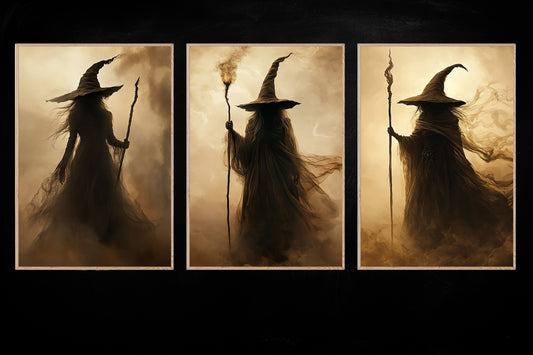 Set Of 3 Witches Canvas Painting, Spooky Season Wall Art Decor, Halloween Poster Gift