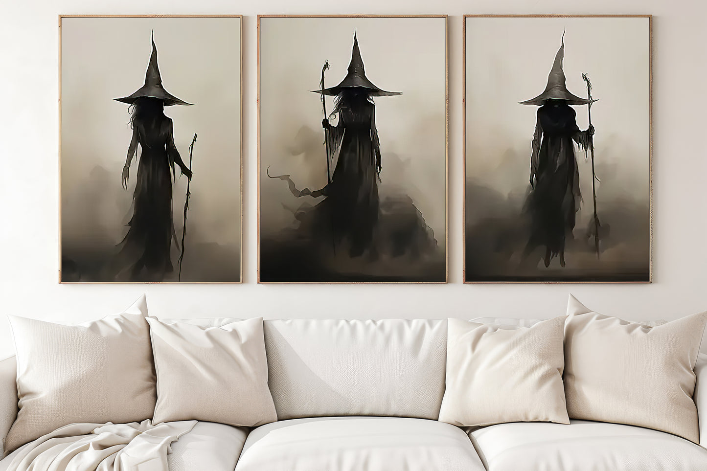 Set Of 3 Witches Canvas Painting, Halloween Poster Gift, Spooky Season Wall Art Decor