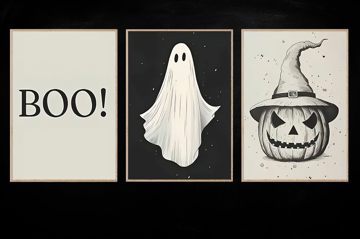 Set Of 3 Ghost Canvas Painting, Spooky Season Wall Art Decor, Halloween Poster Gift