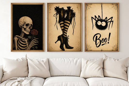 Vintage Set Of 3 Halloween Canvas Painting, A Little Dead, A Little Witchy Wall Art Decor, Spooky Season Poster Gift