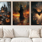 Set Of 3 Witch, Bat and Haunt, Witches Canvas Painting, Spooky Season Wall Art Decor, Halloween Poster Gift For
