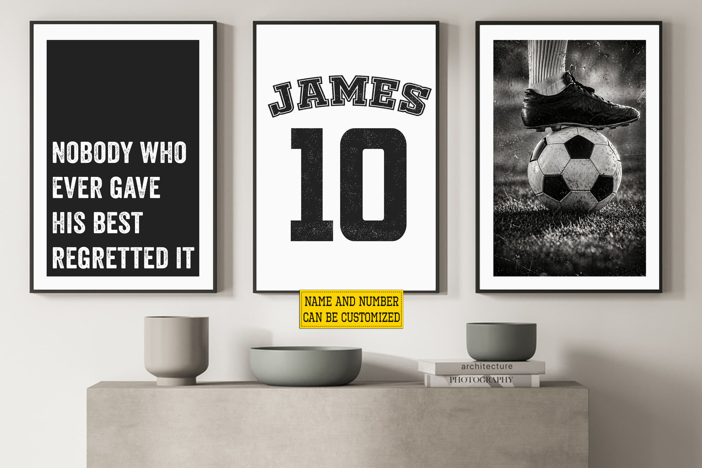 Personalized Set Of 3 Soccer Canvas Painting, Nobody Who Ever Gave His Best Regretted It Sport Wall Art Decor, Poster Gift For Soccer Lovers