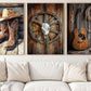 Set Of 3 Cowboy Canvas Painting, Symbols Of Cowboy Wall Art Decor, Poster Gift For Cowboy Lovers