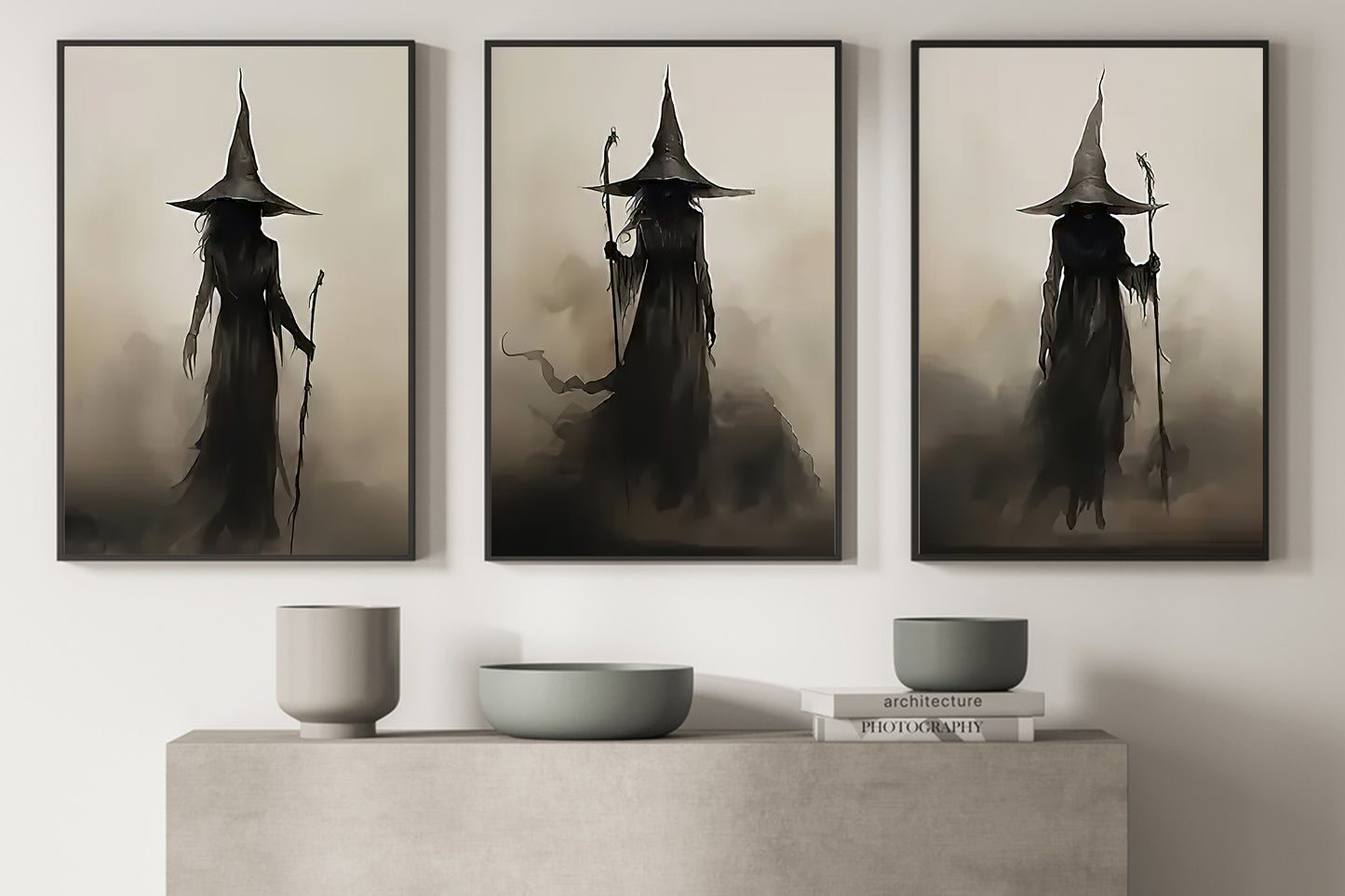 Set Of 3 Witches Canvas Painting, Halloween Poster Gift, Spooky Season Wall Art Decor