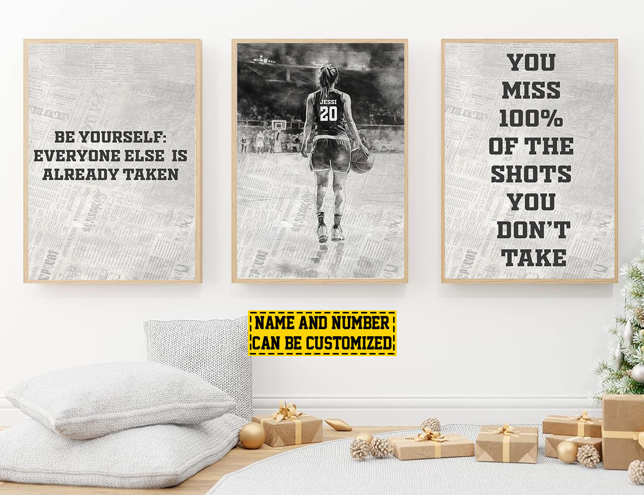 Set Of 3 Basketball Canvas Painting, Be Yourself Everyone Else Is Already Taken Sport Wall Art Decor, Poster Gift For Basketball Lovers
