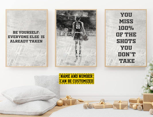 Set Of 3 Basketball Canvas Painting, Be Yourself Everyone Else Is Already Taken Sport Wall Art Decor, Poster Gift For Basketball Lovers